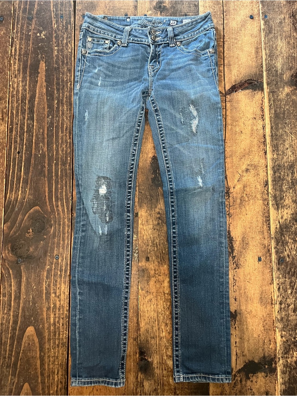 Miss Me Distressed Mid-Blue Skinny Jeans